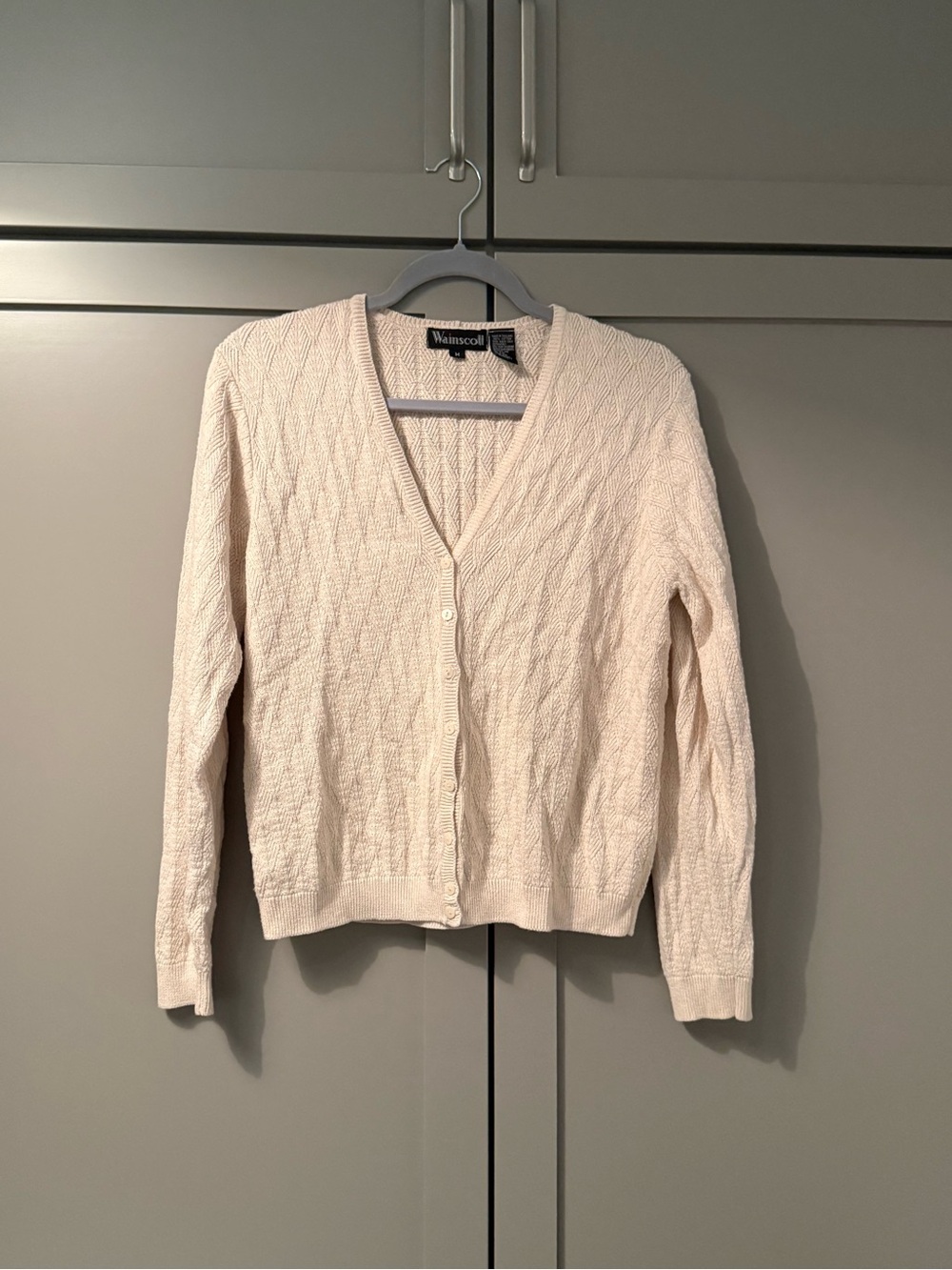 Wainscott Women’s Cream Cable Knit V-Neck Cardigan - 100% cotton